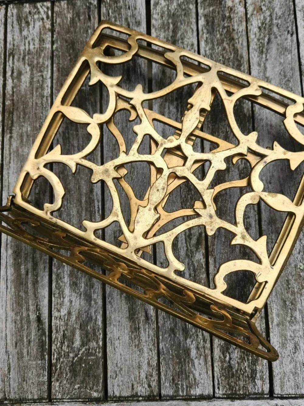 Vintage Ornate Brass Book Music Bible Stand Holder Adjustable Folding Rack 9